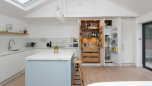 A modern kitchen with a classic pantry